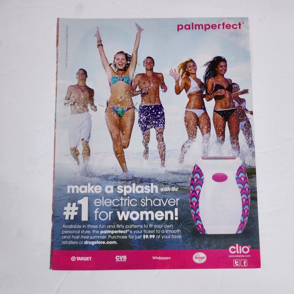 Print Ad Clio electric shaver palm perfect bikini models clipping 2012